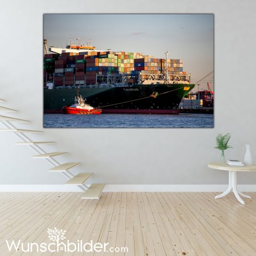 Container Schiffe im Hamburger Hafen - Fotokunst auf Leinwand für Zuhause