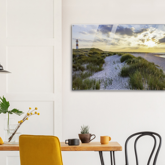 Leuchtturm Sylt - Bild auf Acrylglas - Motiv Meer und Sand für Deine Küche