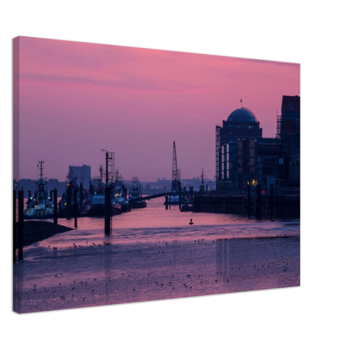 Hamburger Hafen als romantisches Bild auf Canvas Leinwand Hafenportrait Hamburg