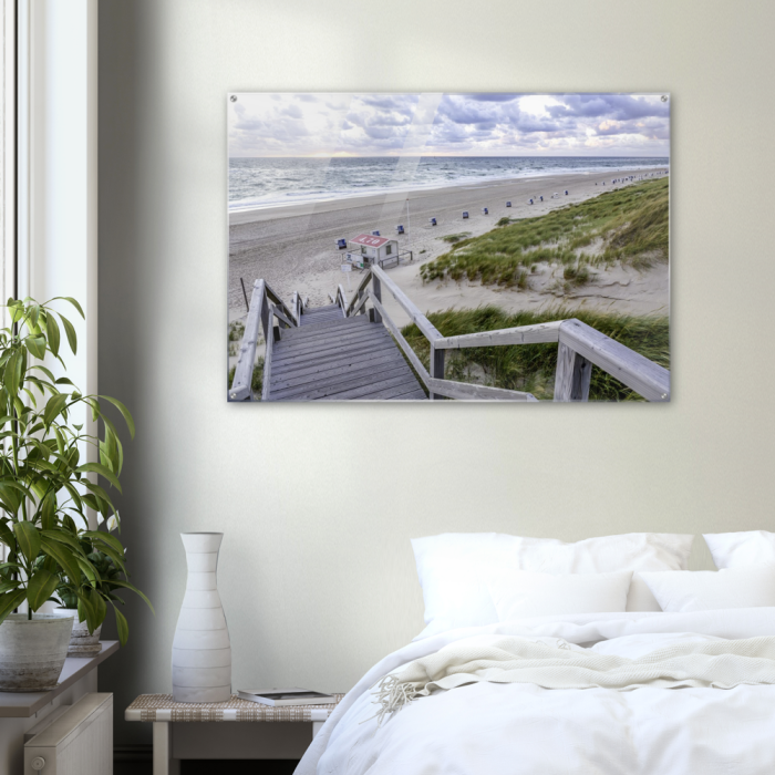 Strandtreppe Sylt - Wennigstedter Strandtreppen Acryl Leinwandbild für das Schlafzimmer