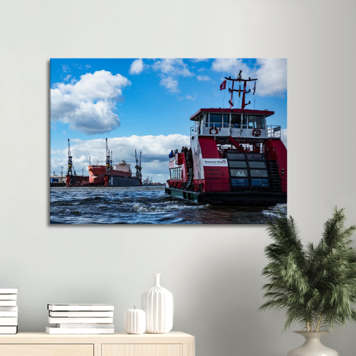 Hamburg Hafen - Hamburger Elbfaehre - Fotoleinwand für das Wohnzimmer