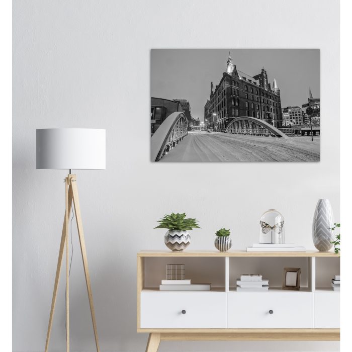 Kannengießer Brücke im Winter – Schwarz-Weiss Fotografie - Bild für das Wohnzimmer